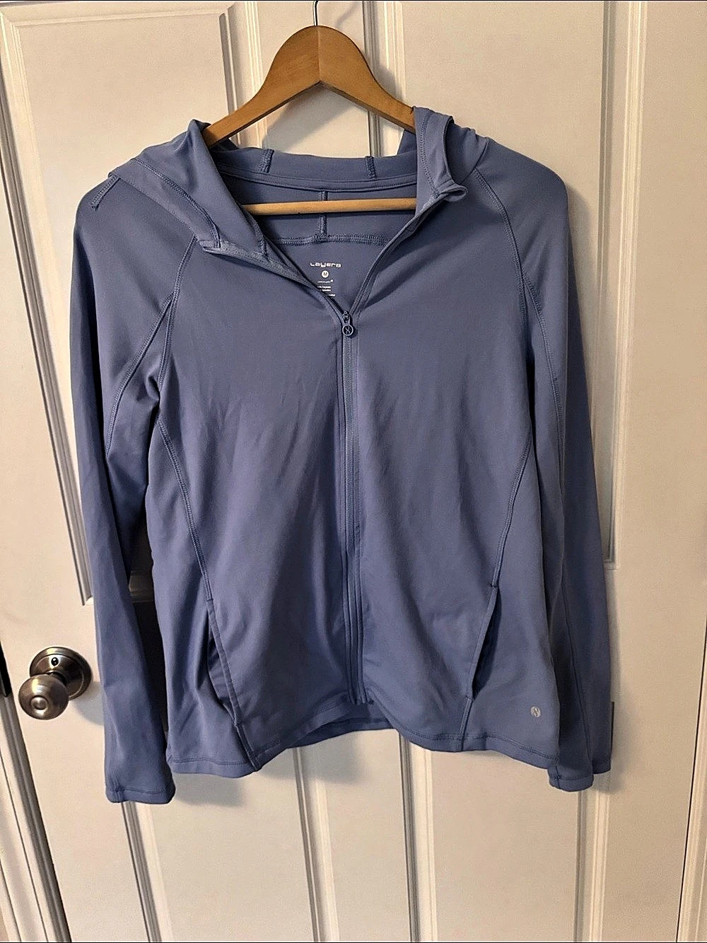 LAYER8 Women's Hooded Lightweight Jacket Blue Size Medium